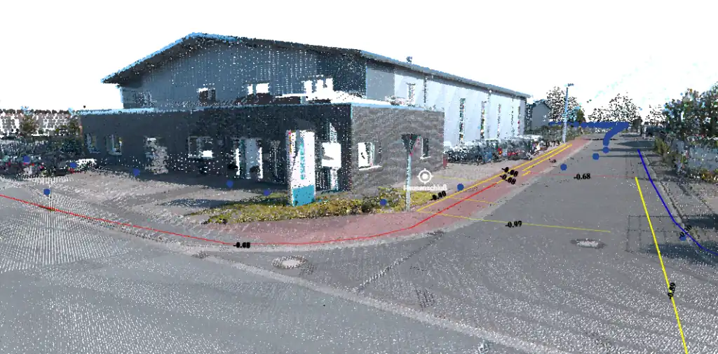 Unterirdische Versorgungsleitungen kartiert in einer 3D-Szene mittels GPR & Mobile Mapping